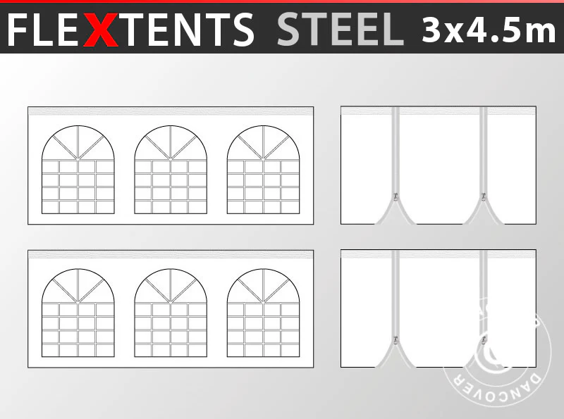 Sidovägg kit för snabbtält FleXtents Steel 3x4,5m, Vit