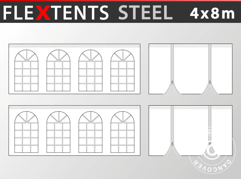 Sidovägg kit för snabbtält FleXtents Steel 4x8m, Vit