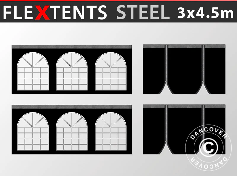 Sidovägg kit för snabbtält FleXtents Steel och 3x4,5m, Svart