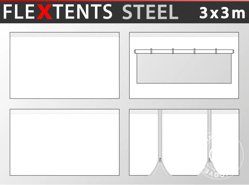 Sidovägg kit för snabbtält FleXtents Steel och Basic v.3 3x3m, Vit