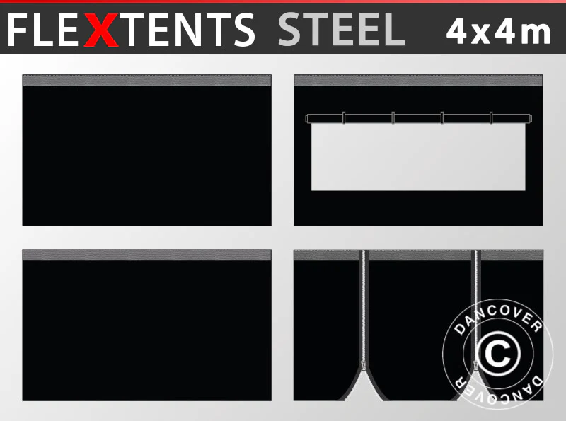 Sidovägg kit för snabbtält FleXtents Steel och Basic v.3 4x4m, Svart