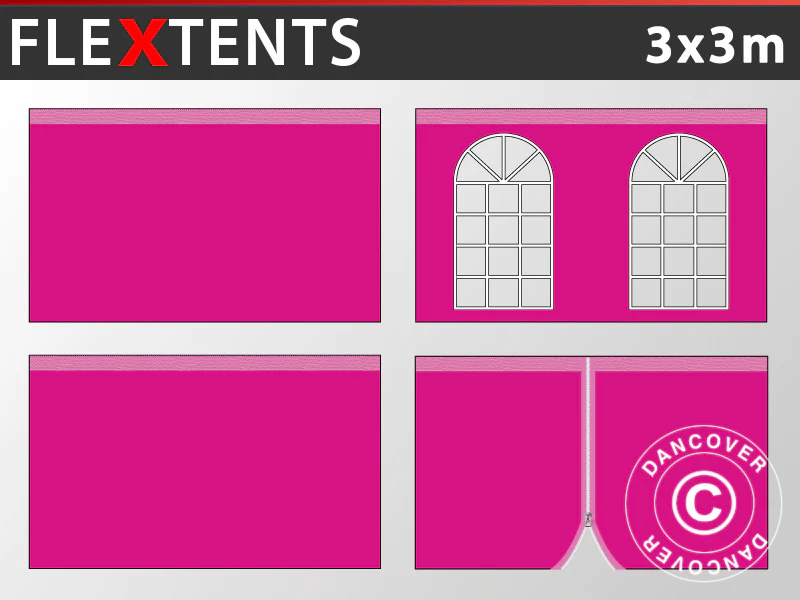 Sidovägg kit för Snabbtält FleXtents Vintage 3x3m, Rosa