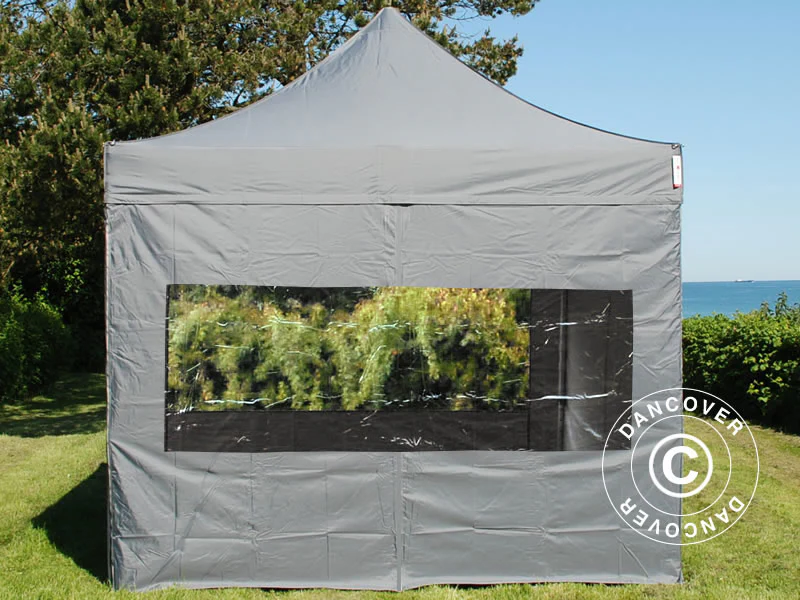 Sidovägg m/ panoramafönster för FleXtents, 3m, Grå - Image 2