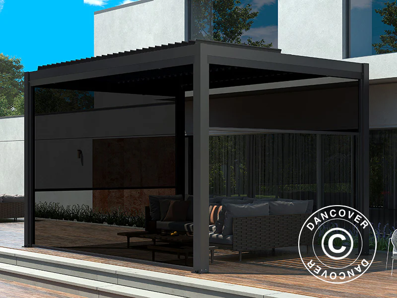 Sidoväggsskärm f/bioklimatisk pergola paviljong San Pablo, 3m, Svart - Image 3