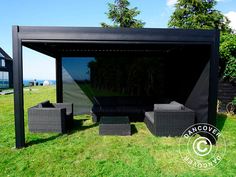Sidoväggsskärm f/bioklimatisk pergola paviljong San Pablo, 3m, Svart - Image 5