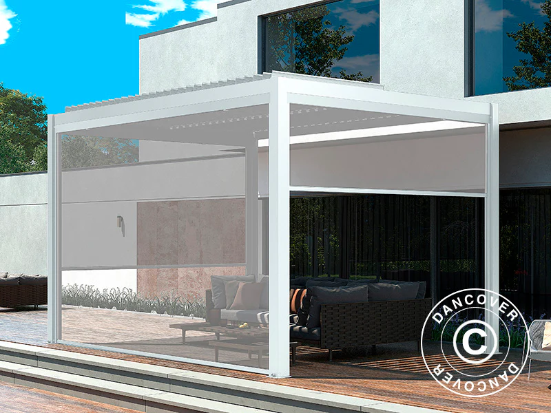 Sidoväggsskärm f/bioklimatisk pergola paviljong San Pablo, 3m, Vit/Ljusgrå - Image 3