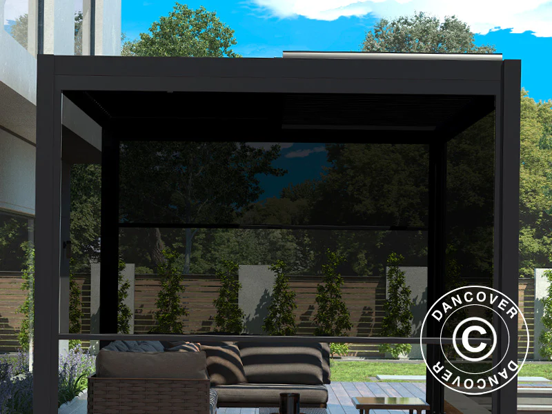 Sidoväggsskärm f/bioklimatisk pergola paviljong San Pablo, 4m, Svart - Image 4