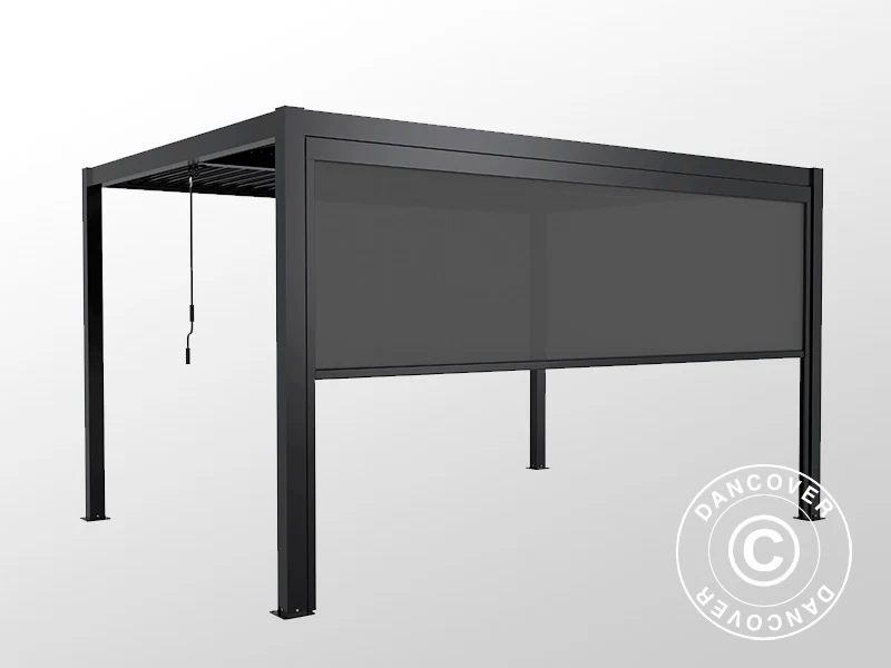Sidoväggsskärm f/bioklimatisk pergola paviljong San Pablo, 4m, Svart - Image 7