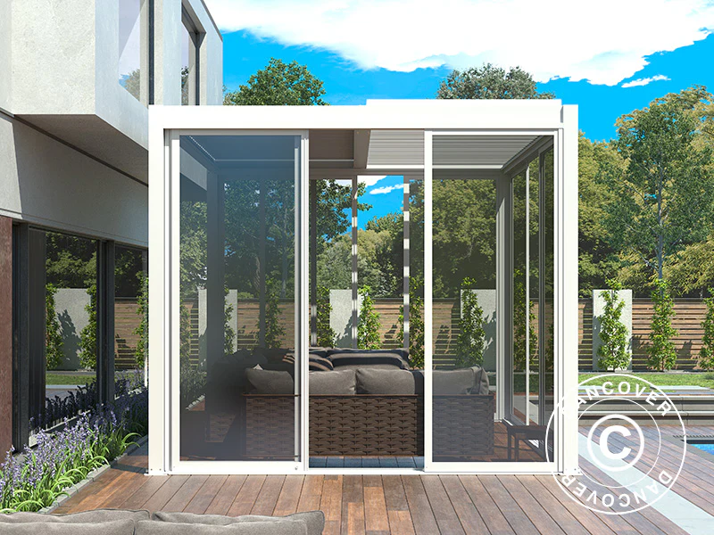 Skjutdörr set med glas för pergola San Pablo, 3m, Vit - Image 3