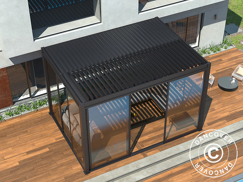 Skjutdörr set med glas för pergola San Pablo, 4m, Svart - Image 4