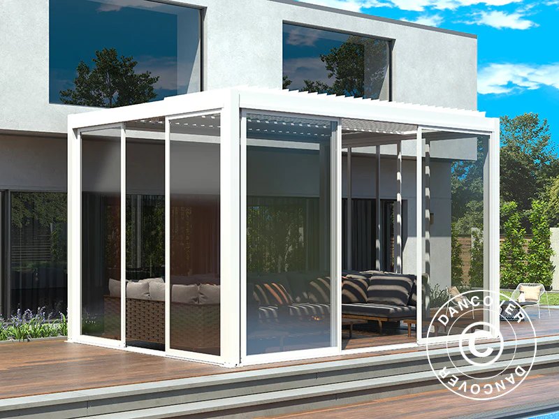 Skjutdörr set med glas för pergola San Pablo, 4m, Vit - Image 2