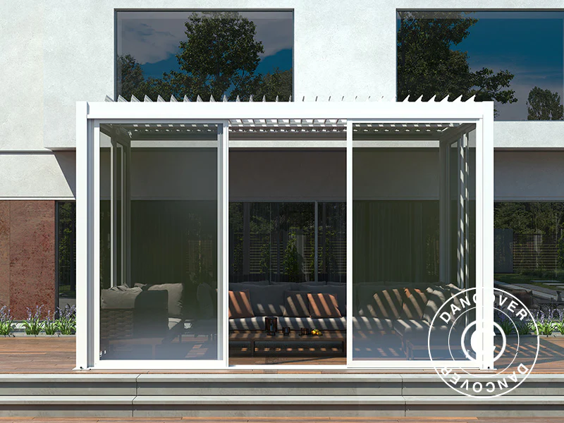 Skjutdörr set med glas för pergola San Pablo, 4m, Vit - Image 3