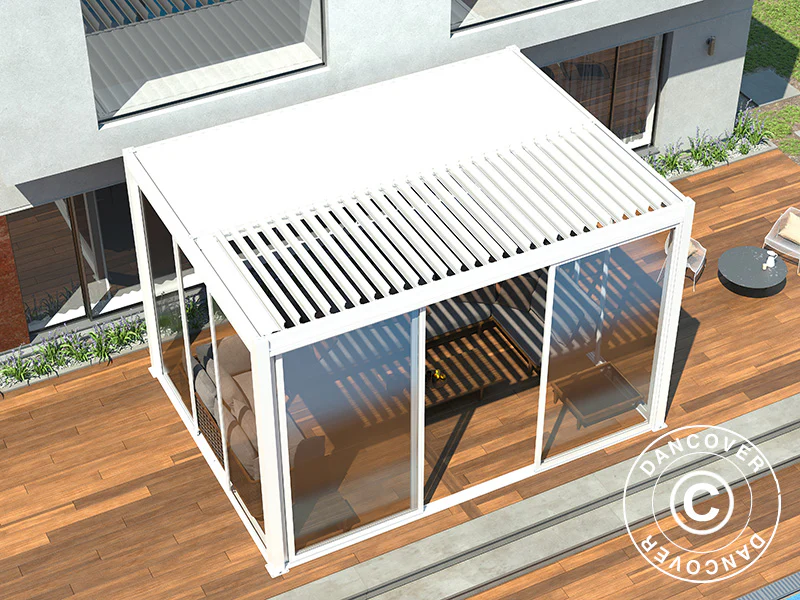 Skjutdörr set med glas för pergola San Pablo, 4m, Vit - Image 4