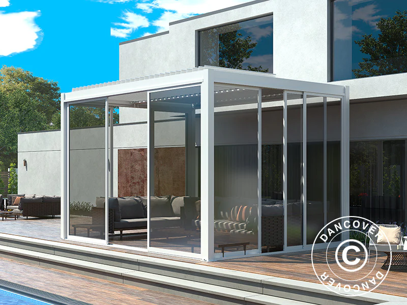 Skjutdörr set med glas för pergola San Pablo, 4m, Vit - Image 5