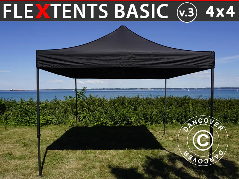 Snabbtält FleXtents Basic v.3, 4x4m Svart