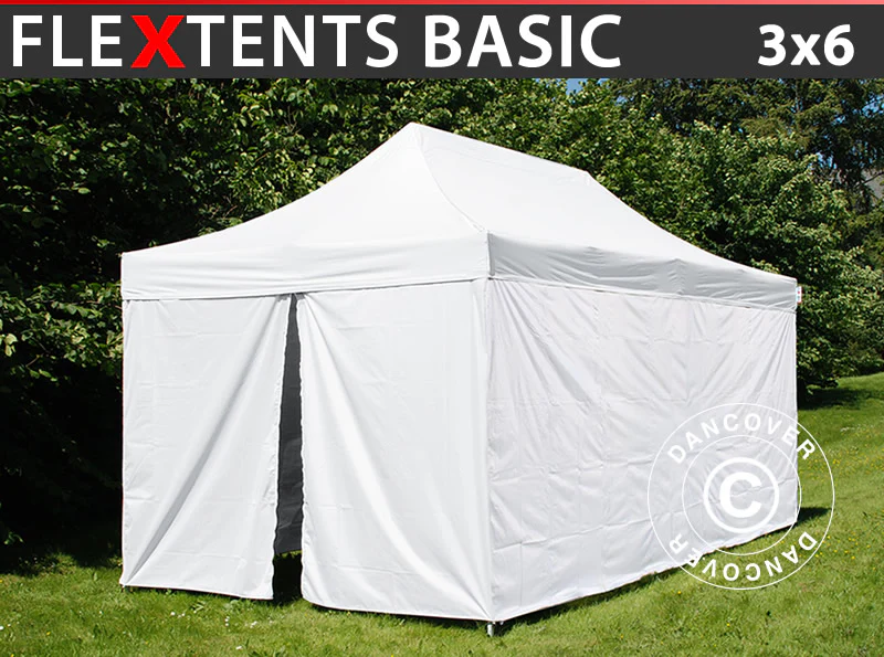 Snabbtält FleXtents® Basic v.3, Medicinskt & Nödsituationstält, 3x6m, Vit, inkl. 6 sidoväggar
