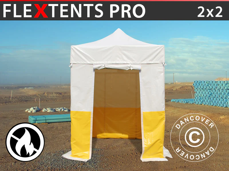 Snabbtält FleXtents® PRO 2x2m, PVC, Arbetstält, Flamhämmande, inkl. 4 sidoväggar