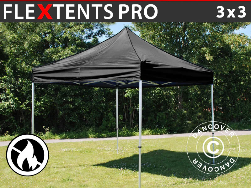 Snabbtält FleXtents PRO 3x3m Svart, Flamhämmande