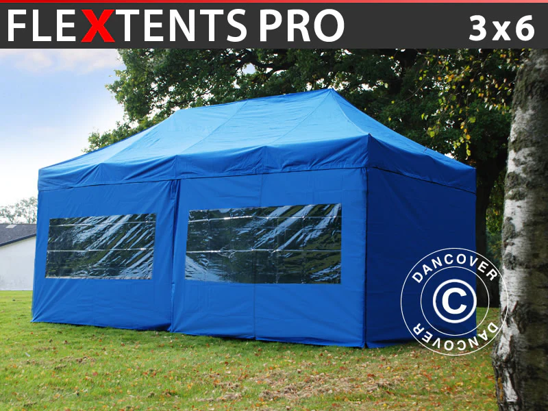 Snabbtält FleXtents PRO 3x6m Blå, inkl. 6 sidor