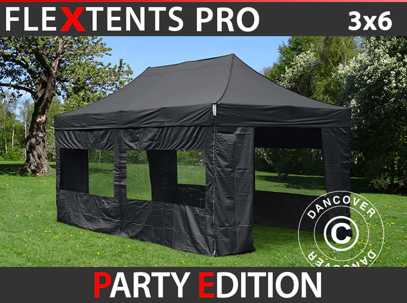 Snabbtält FleXtents PRO 3x6m Svart, inkl. 6 sidor