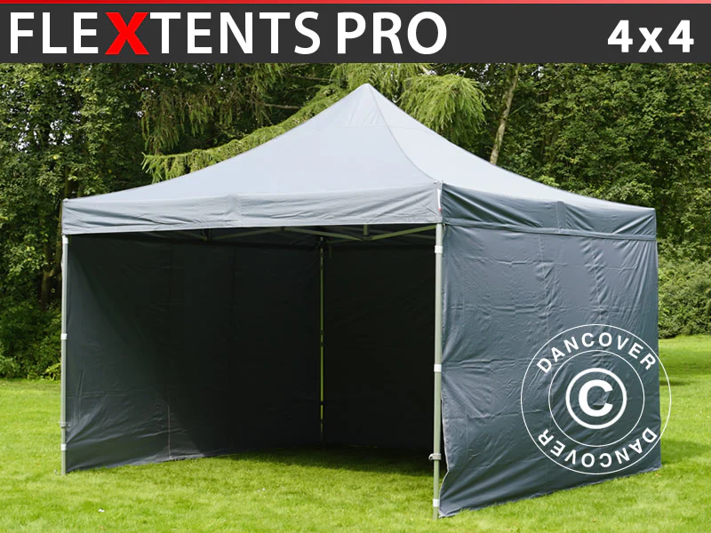 Snabbtält FleXtents PRO 4x4m Grå, inkl. 4 sidor