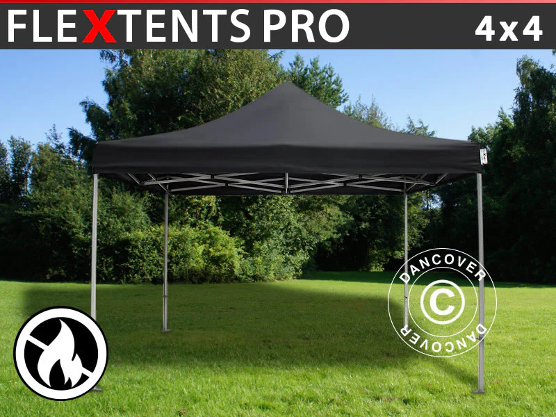 Snabbtält FleXtents PRO 4x4m Svart, Flamhämmande