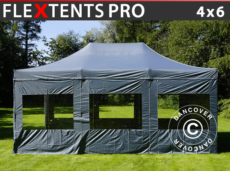 Snabbtält FleXtents PRO 4x6m Grå, inkl. 8 sidor