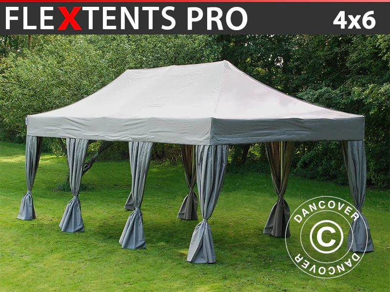 Snabbtält FleXtents PRO 4x6m Latte, inkl. 8 dekorativa gardiner