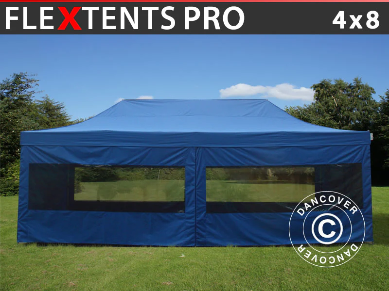 Snabbtält FleXtents PRO 4x8m Blå, inkl. 6 sider