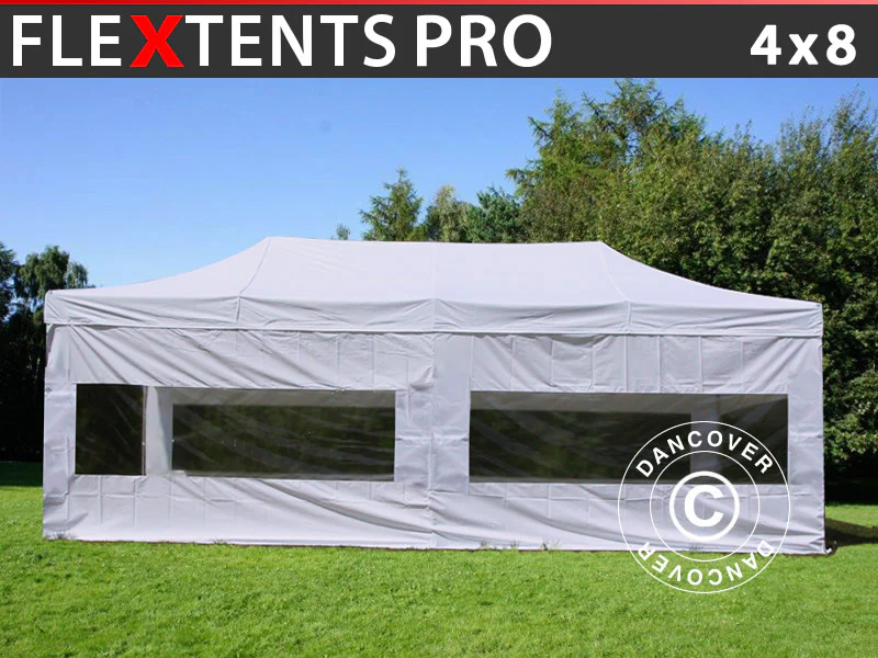 Snabbtält FleXtents PRO 4x8m Vit, inkl. 6 sidor