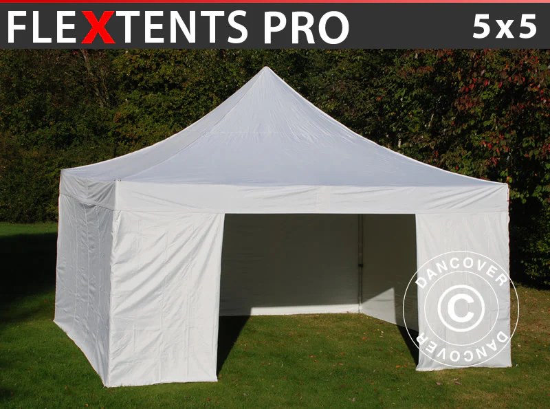 Snabbtält FleXtents PRO 5x5m Vit, inkl. 4 sidor