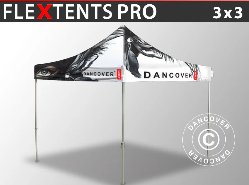 Snabbtält FleXtents PRO med fullt digitalt tryck, 3x3m