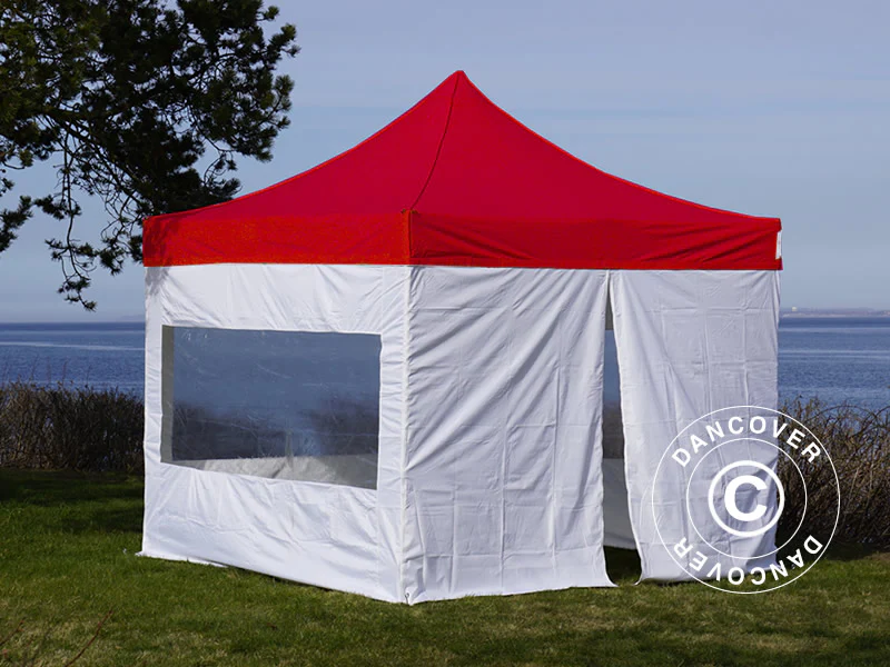 Snabbtält FleXtents® PRO, Medicinskt & Nödsituationstält, 3x3m, Röd/Vit, inkl. 4 sidoväggar - Image 3