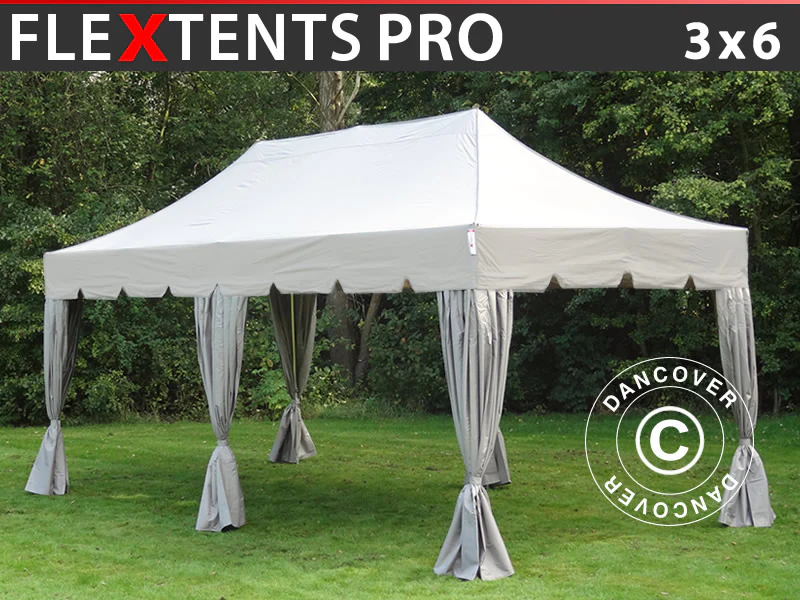 Snabbtält FleXtents PRO "Peaked" 3x6m Latte, inkl. 6 dekorativa gardiner