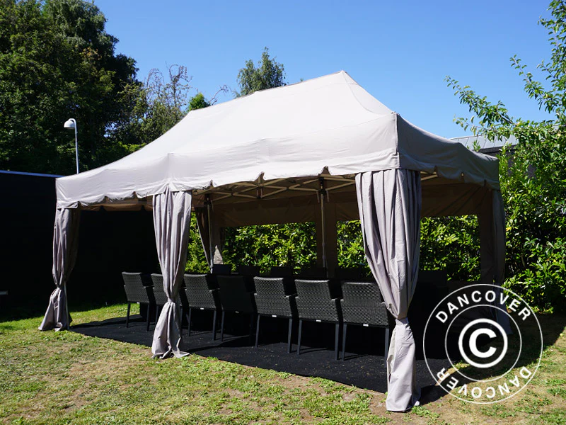 Snabbtält FleXtents PRO "Peaked" 3x6m Latte, inkl. 6 sidoväggar och 6 dekorativa gardiner - Image 10