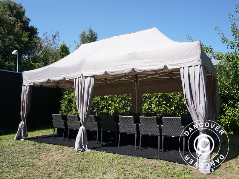 Snabbtält FleXtents PRO "Peaked" 3x6m Latte, inkl. 6 sidoväggar och 6 dekorativa gardiner - Image 11