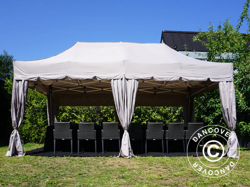 Snabbtält FleXtents PRO "Peaked" 3x6m Latte, inkl. 6 sidoväggar och 6 dekorativa gardiner - Image 12