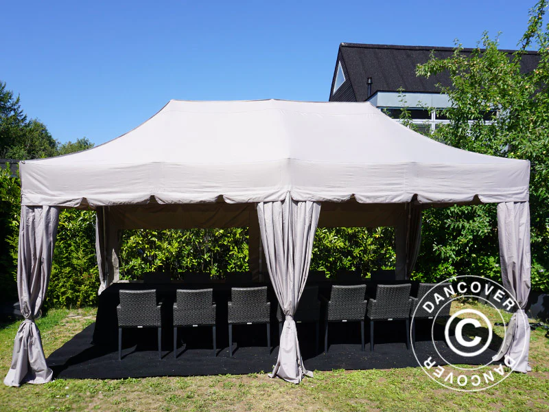 Snabbtält FleXtents PRO "Peaked" 3x6m Latte, inkl. 6 sidoväggar och 6 dekorativa gardiner - Image 13