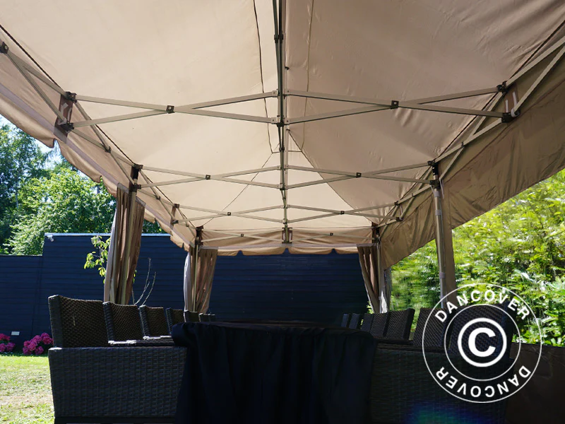 Snabbtält FleXtents PRO "Peaked" 3x6m Latte, inkl. 6 sidoväggar och 6 dekorativa gardiner - Image 5