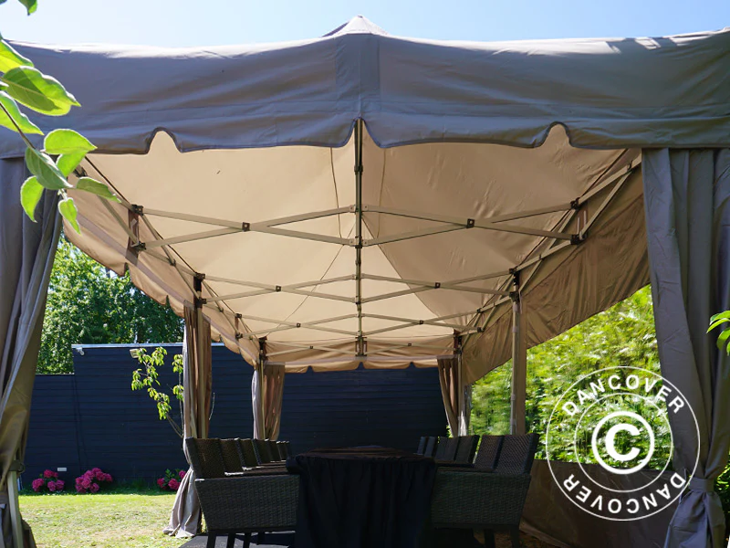 Snabbtält FleXtents PRO "Peaked" 3x6m Latte, inkl. 6 sidoväggar och 6 dekorativa gardiner - Image 6