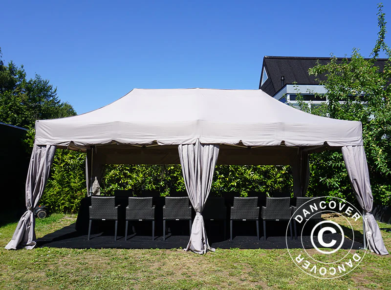 Snabbtält FleXtents PRO "Peaked" 4x8m Latte, inkl. 6 sidoväggar och 6 dekorativa gardiner - Image 3