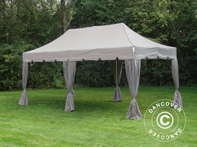 Snabbtält FleXtents PRO "Peaked" 4x8m Latte, inkl. 6 sidoväggar och 6 dekorativa gardiner - Image 4