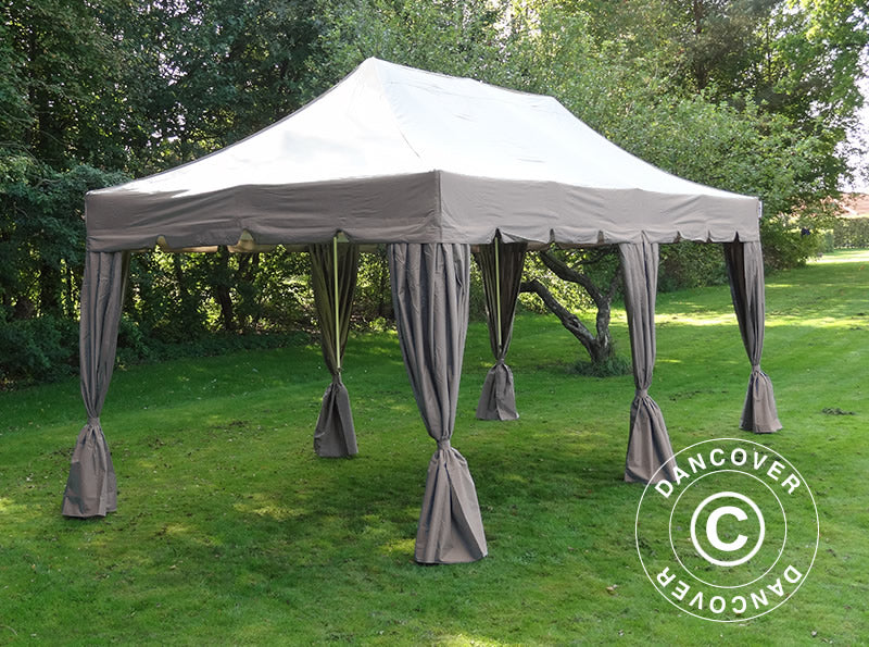 Snabbtält FleXtents PRO "Peaked" 4x8m Latte, inkl. 6 sidoväggar och 6 dekorativa gardiner - Image 6