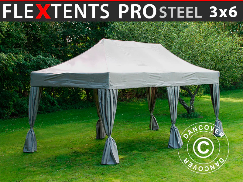 Snabbtält FleXtents PRO Steel 3x6m Latte, inkl. 6 dekorativa gardiner
