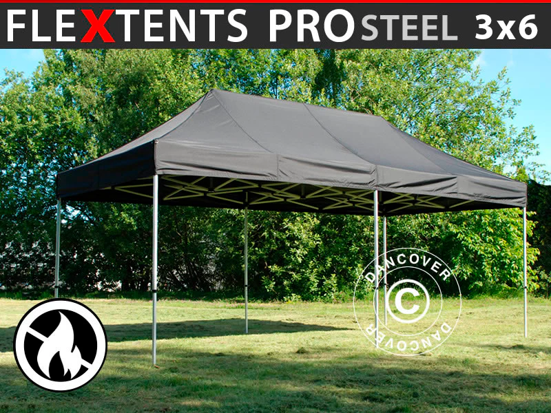 Snabbtält FleXtents PRO Steel 3x6m Svart, Flamhämmande