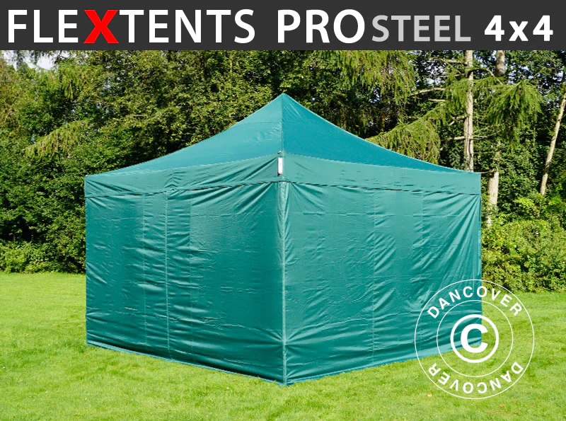 Snabbtält FleXtents PRO Steel 4x4m Grön, inkl. 4 sidor