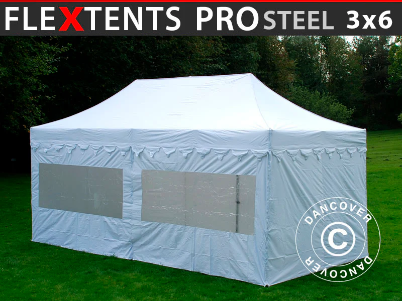 Snabbtält FleXtents PRO Steel "Morocco" 3x6m Vit, inkl. 6 sidor