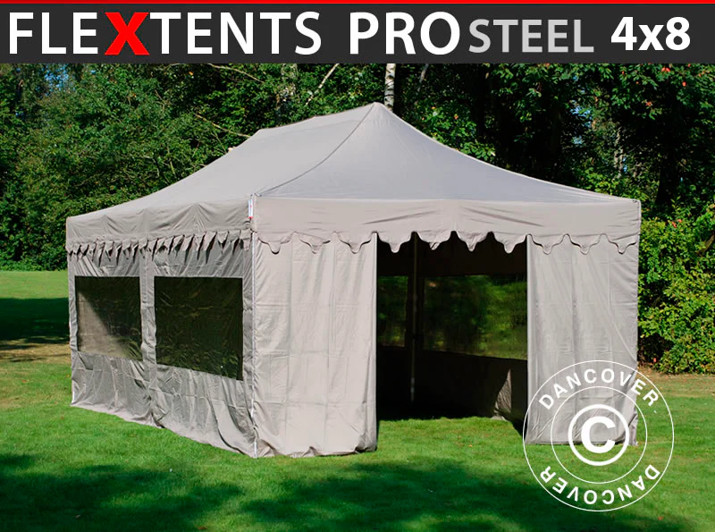 Snabbtält FleXtents PRO Steel "Morocco" 4x8m Latte, inkl. 6 sidor