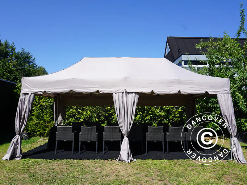 Snabbtält FleXtents PRO Steel "Peaked" 3x6m Latte, inkl. 6 sidoväggar och 6 dekorativa gardiner - Image 5