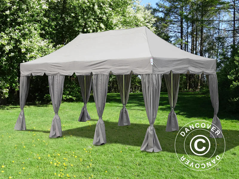 Snabbtält FleXtents PRO Steel "Peaked" 4x6m Latte, inkl. 8 sider & dekorativa gardiner - Image 3
